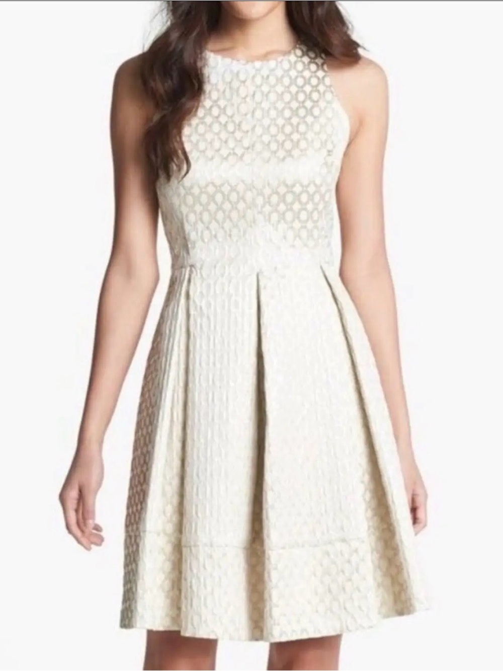 Eliza J Ivory Sleeveless Textured Fit-and-Flare Dress